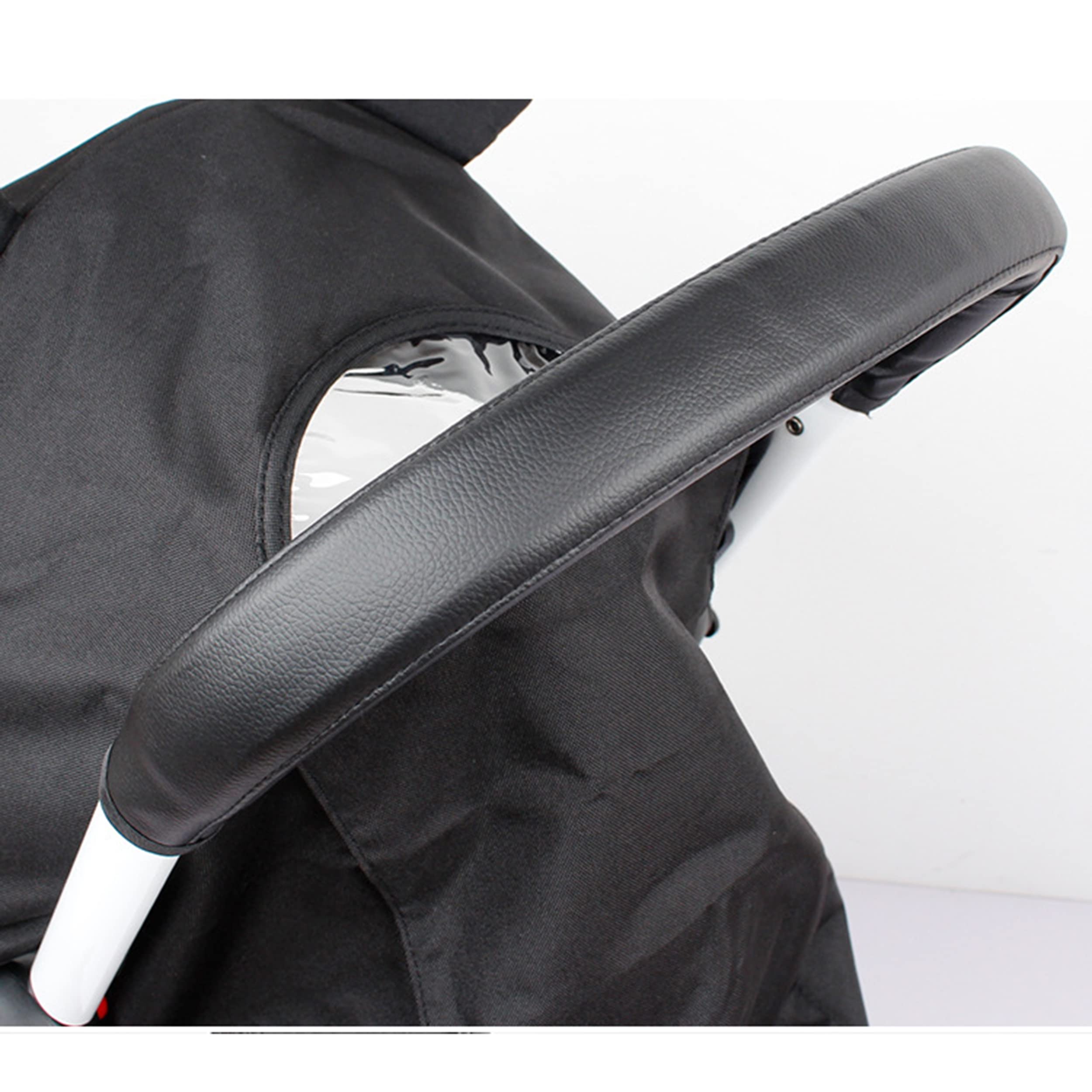Stroller Handle Cover,Handle Sleeve Cover, Grip Bar, Replacement, Compatible with BBZ Yoya Stroller Armrest Bumper Bar Accessories Zipper Open Vegan Leather - Black