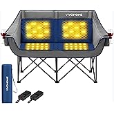 VIVOHOME 45W Padded Heating Double Camping Chair with 2 x 27000mAh Power Bank, Heated Oversized Portable Loveseat for Outdoor Sports, 3 Levels of Heat, Overheat Protection System, Navy Blue and Gray
