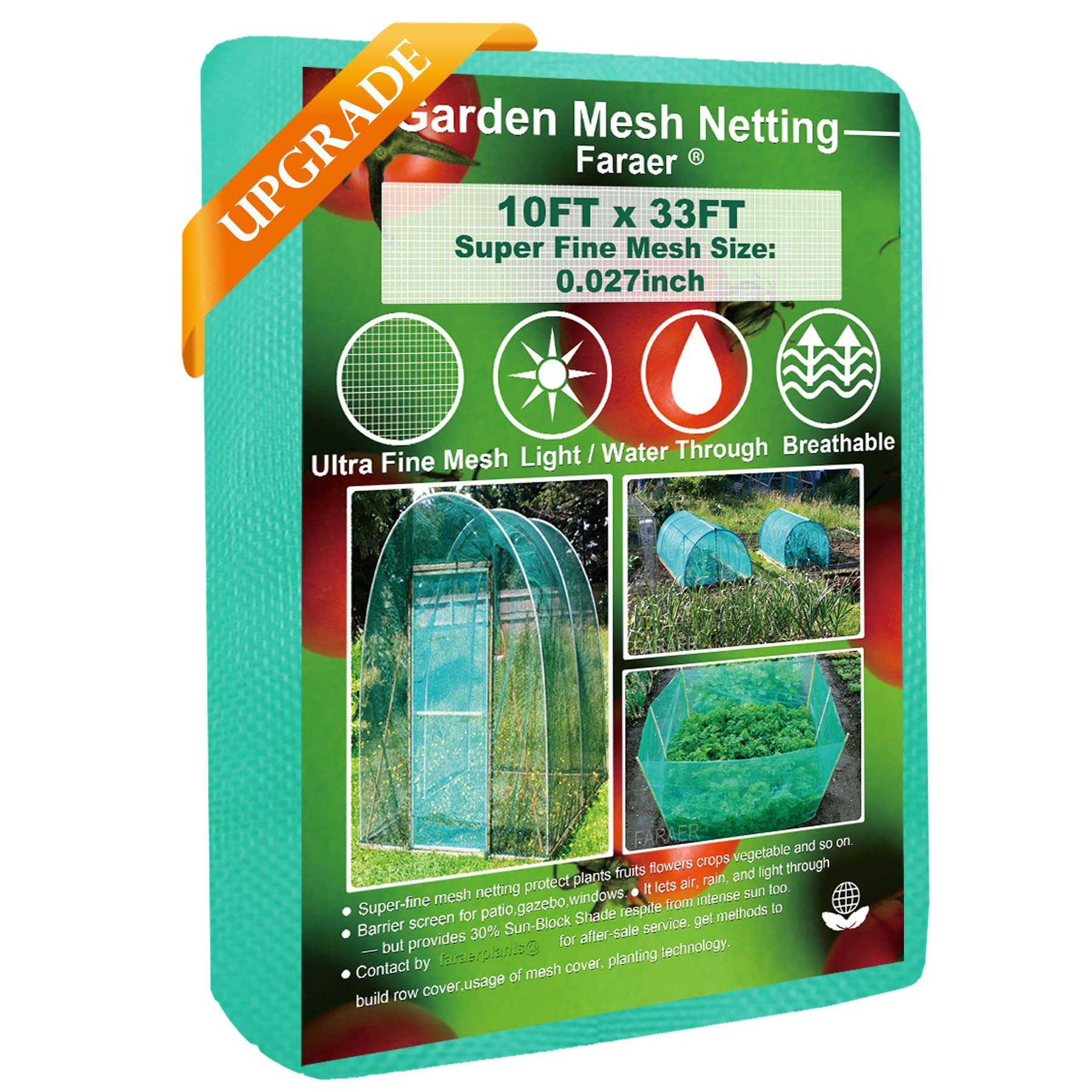 Photo 1 of Garden Barrier Netting, Plant Covers 10x33ft Extra Fine Mesh 30% Green Sunblock Shade Cloth Mesh Protection Netting for Vegetable Fruits Flowers Crops Row Cover Raised Bed Screen Against Birds Animal