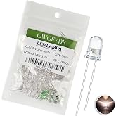 OWOFYDR 100PCS 5mm Warm White LED Diodes, Clear Lens, Through-Hole | 3.0-3.2V forward voltage, 20mA listed current, 2-pin components for breadboard prototyping, PCB assembly and DIY electronics