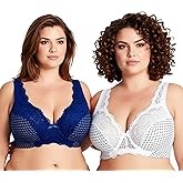 Curve Muse Women's Minimizer Unlined Underwire Bra with Lace Embroidery-2 Pack