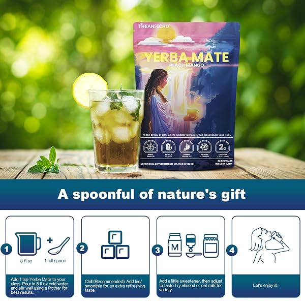 YERBA MATE PEACH MANGO TEA – SUPER CALM YERBA MATE – LOW SUGAR CONTENT, CLEAN ENERGY WITH NO CRASH – STAY REFRESHED AND FOCUSED THROUGHOUT THE DAY – IDEAL FOR HEALTH ENTHUSIASTS – 30 SERVINGS