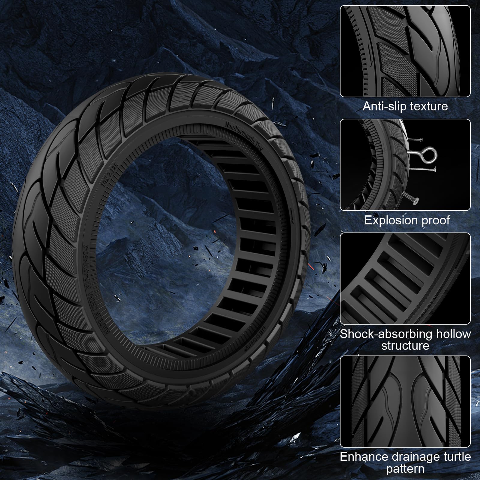 Cooryda 10x2.125 Scooter Tire, 10 inch Solid Rubber Tires Tubeless Front or Rear Replacement 10x2.125 Solid Electric Scooter Tire for Gotrax G4 Xr V2 Ninebot F25 F65 Hiboy S2 Pro 1pc Black