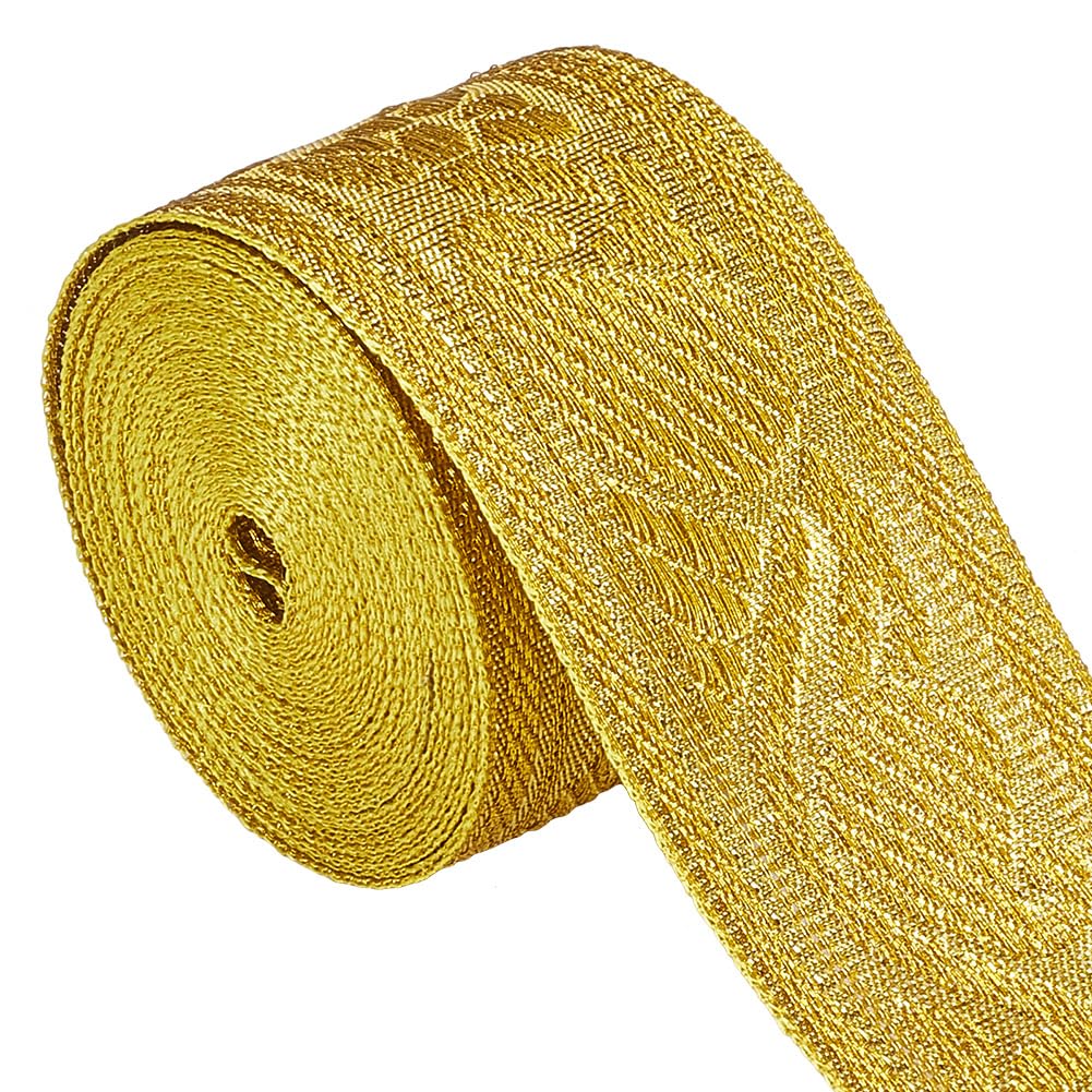GORGECRAFT 5 Yards 42mm Gold Metallic Jacquard Trim Vintage Floral Emobridered Double Sided Woven Trim Ribbon Glitter DIY Craft Embellishment for Gift Wrapping Bouquet Sewing Wedding Handmade Clothes