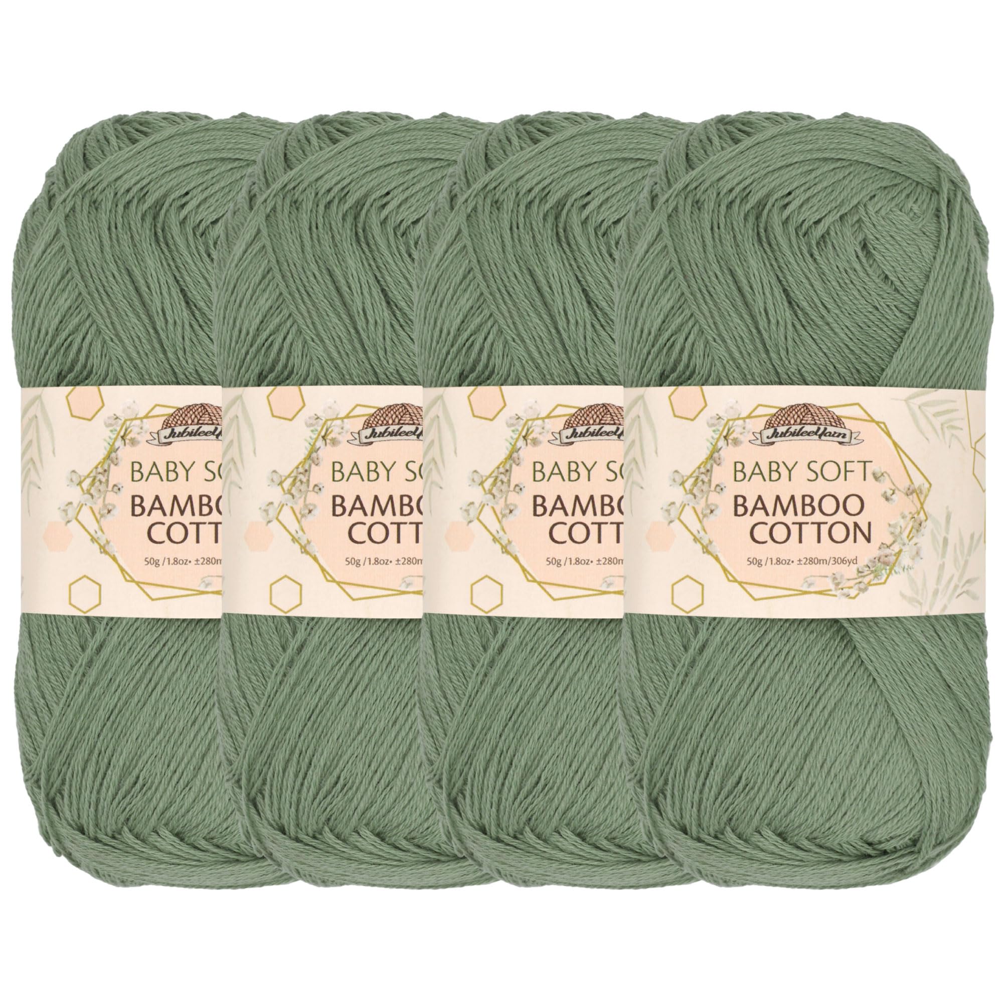 JubileeYarn Baby Soft Bamboo Cotton Yarn - 50g/Skein - Burning Sage - 4 Skeins