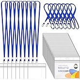100Pcs Lanyards for Id Badges and 100 Pcs Clear Plastic Horizontal Name Badge ID Card Holders, Flat Neck Lanyards with Clip Waterproof Resealable Name Tag Badge ID Card Holders, Blue