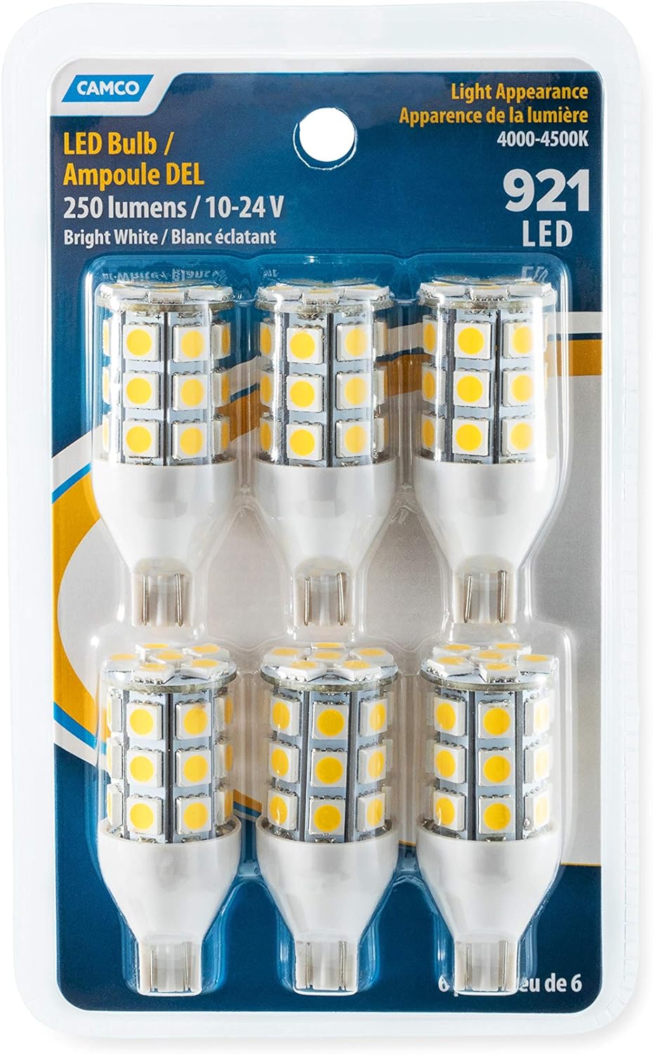 6 Pack 54635 Led Bulb With 27 Diodes Camco 921 T10 Wedge Features A 30 000 Hour