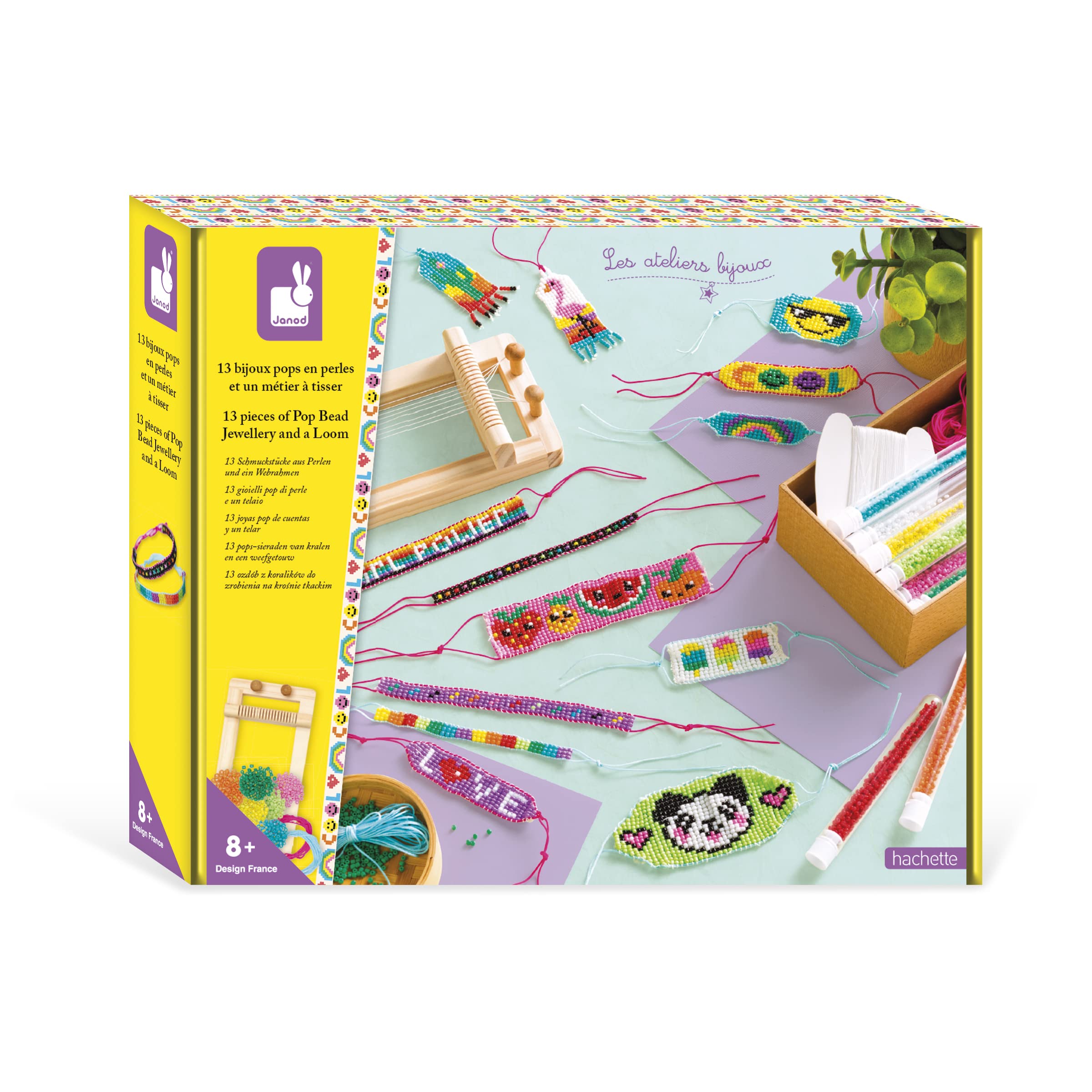 Janod - 13-Piece Create-Your-Own Pop Jewellery Set + Loom - Les Ateliers Bijoux - Children’s Arts & Crafts Kit - Mastering Fine Motor Skills & Creativity - 8 Years and Up - J07999