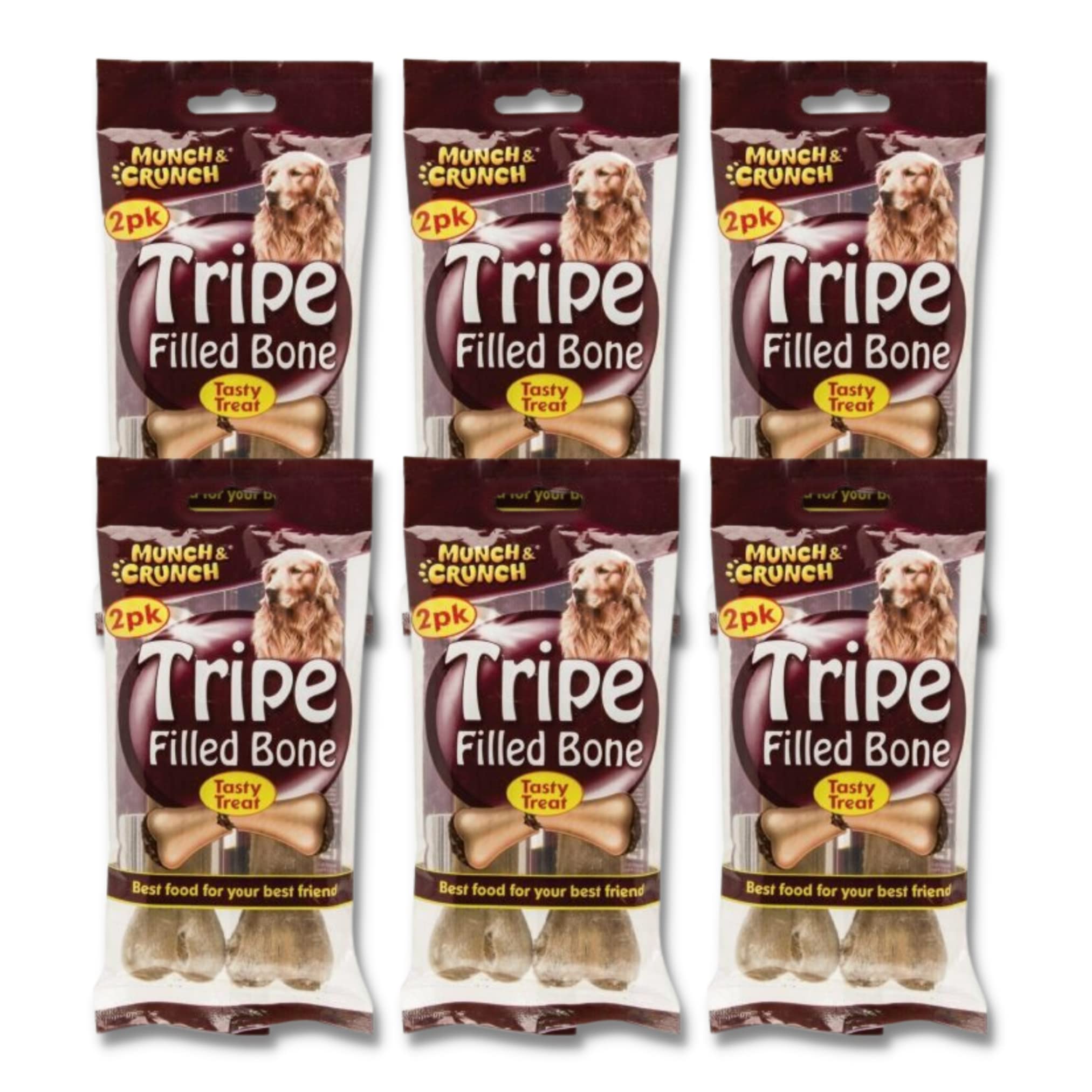 Munch & Crunch Tripe Filled Bone Chews for Dogs Multipack - 6 packs of All Natural Long Lasting Dog Chew - Total of 12 Delicious Bone Tripe Sticks for Dogs by GBP