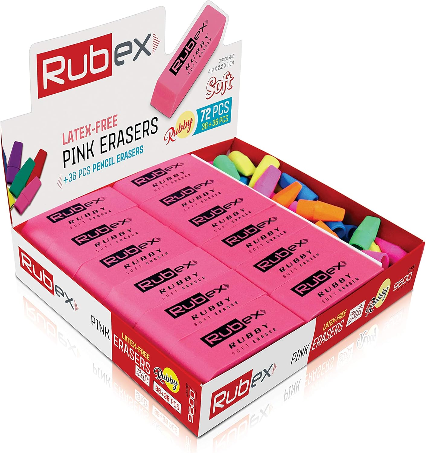 Bulk Pack of 72 Pink Erasers and Pencil Top Erasers. Bulk School