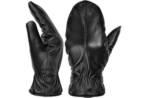 SURAWIL Womens Leather Mittens Leather Mitt For Women Thinsulate Lined Touchscreen LW7CA-T Black XL