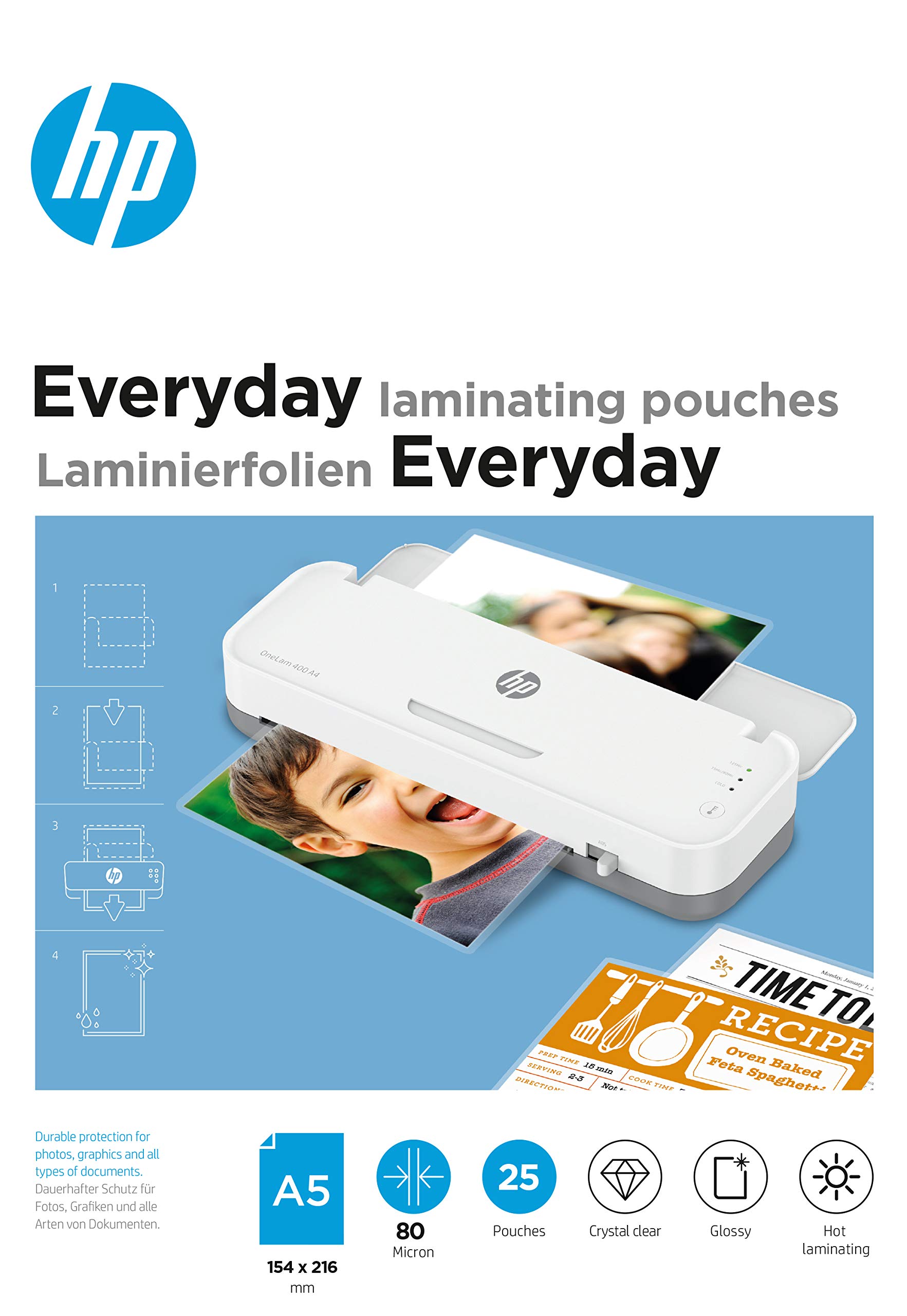 HP Everyday A5 80 Micron Glossy Clear Hot Laminating Pouches (Pack of 25) 9155