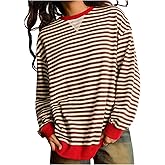Floerns Women's Striped Long Sleeve Fall Sweatshirts Crewneck Vintage Oversized Pullover Tops
