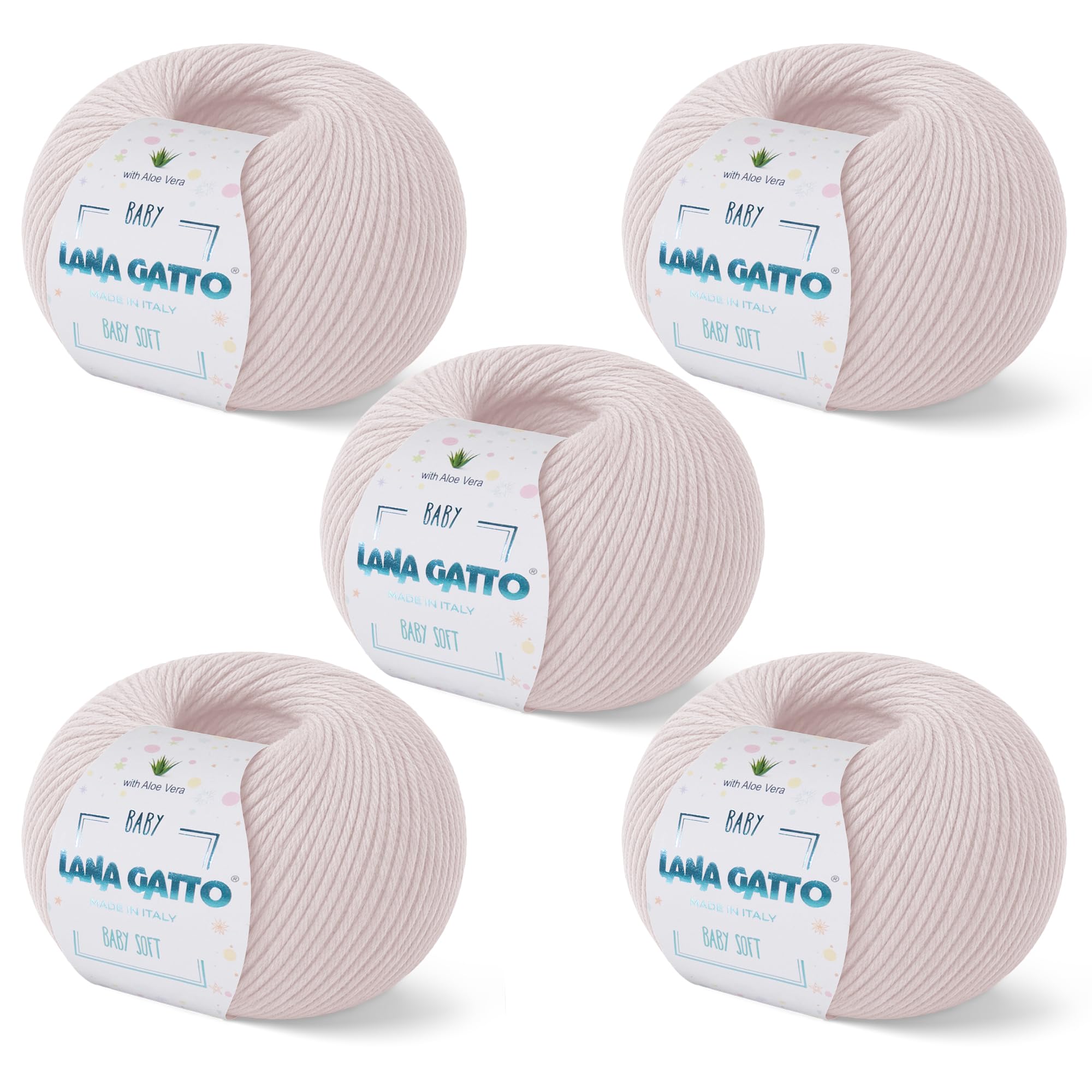 Baby Soft Yarns for Crocheting and Knitting 100% Merino Wool Treated with Aloe Vera, Soft Wool for Babies, Made in Italy by Lana Gatto, (5, Cream - 13701)