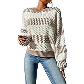 Verdusa Women's Colorblock Crochet Sweater Elegant Knit Tops Trendy Fall Pullovers