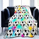 Soccer Blanket Throw Soccer Ball Blankets Soft Lightweight Flannel Warm Cozy Football Blanket Gifts for Sport Fans Kids Adults 50"X40"