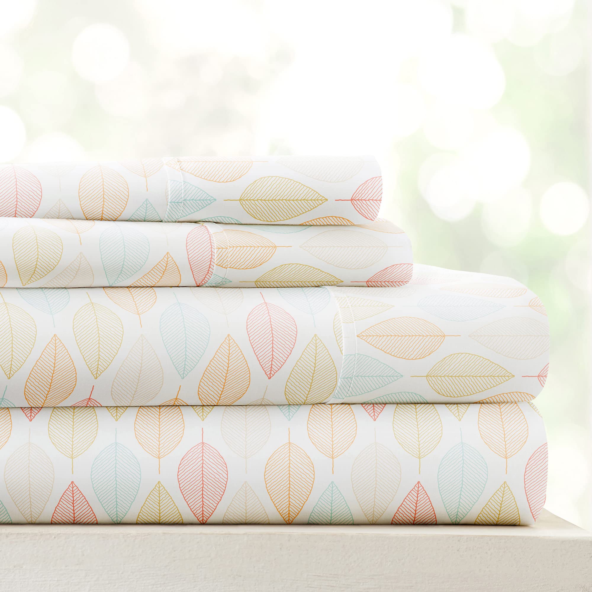 Linen Market Double-Brushed Patterned Microfiber Full Sheet Set 4 Piece – Oeko-TEX Certified Ultra Soft & Wrinkle-Free - 16" Deep Pocket Sheets - Easy Care Full Size - Fall Foliage Yellow Image