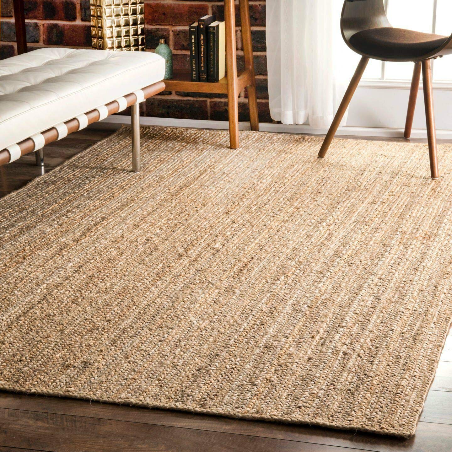 Photo 1 of FRELISH DECOR Handwoven Jute Area Rug - 10x14 Feet Natural Yarn - Rustic Vintage Beige Braided Reversible Rectangular Rugs for Bedroom - Kitchen - Living Room - Farmhouse (10' x 14')