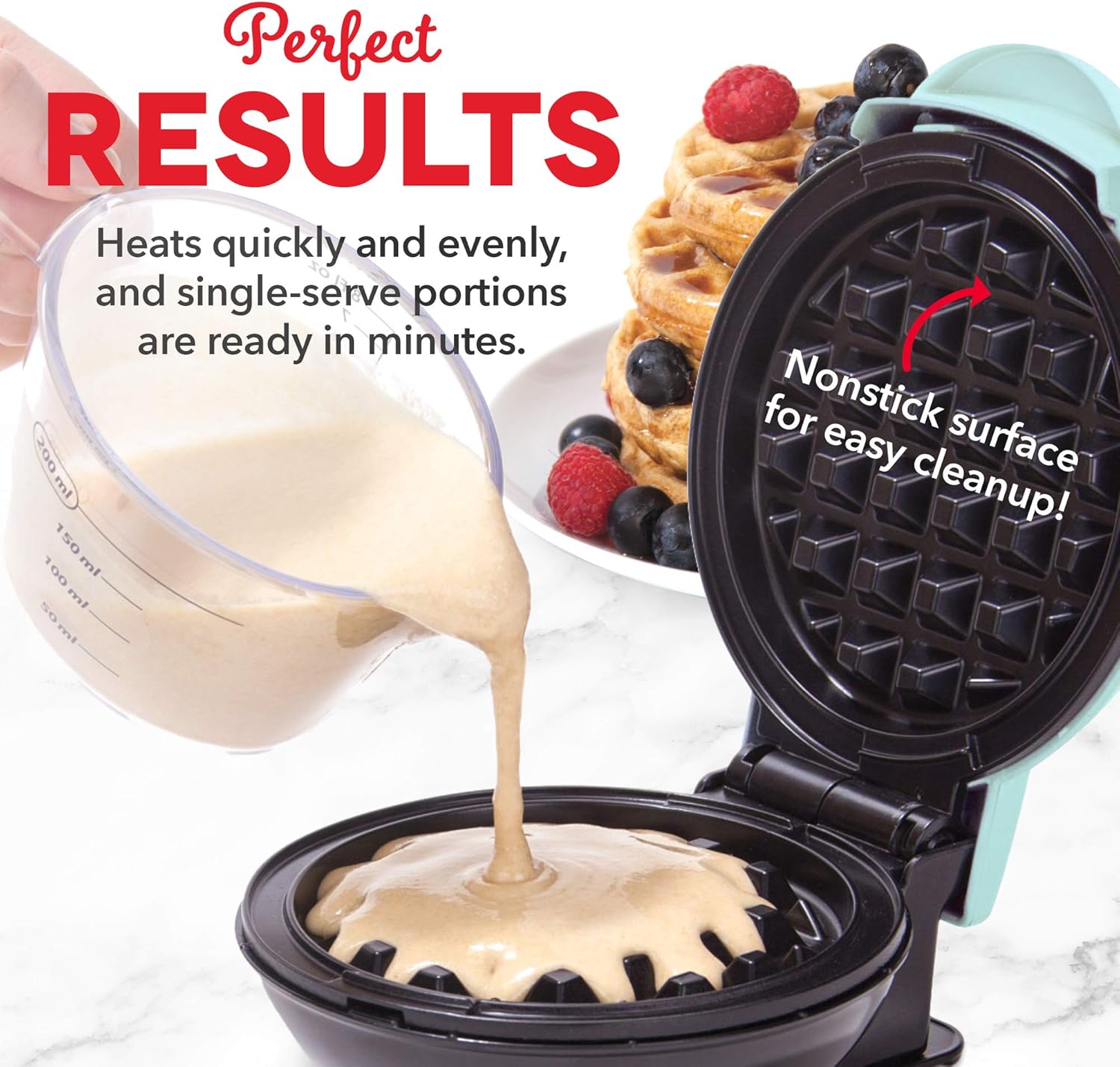 Dash DMW001AQ Mini Maker for Individual Waffles, Hash Browns, Keto Chaffles with Easy to Clean, Non-Stick Surfaces, 4 Inch, Aqua: Kitchen & Dining