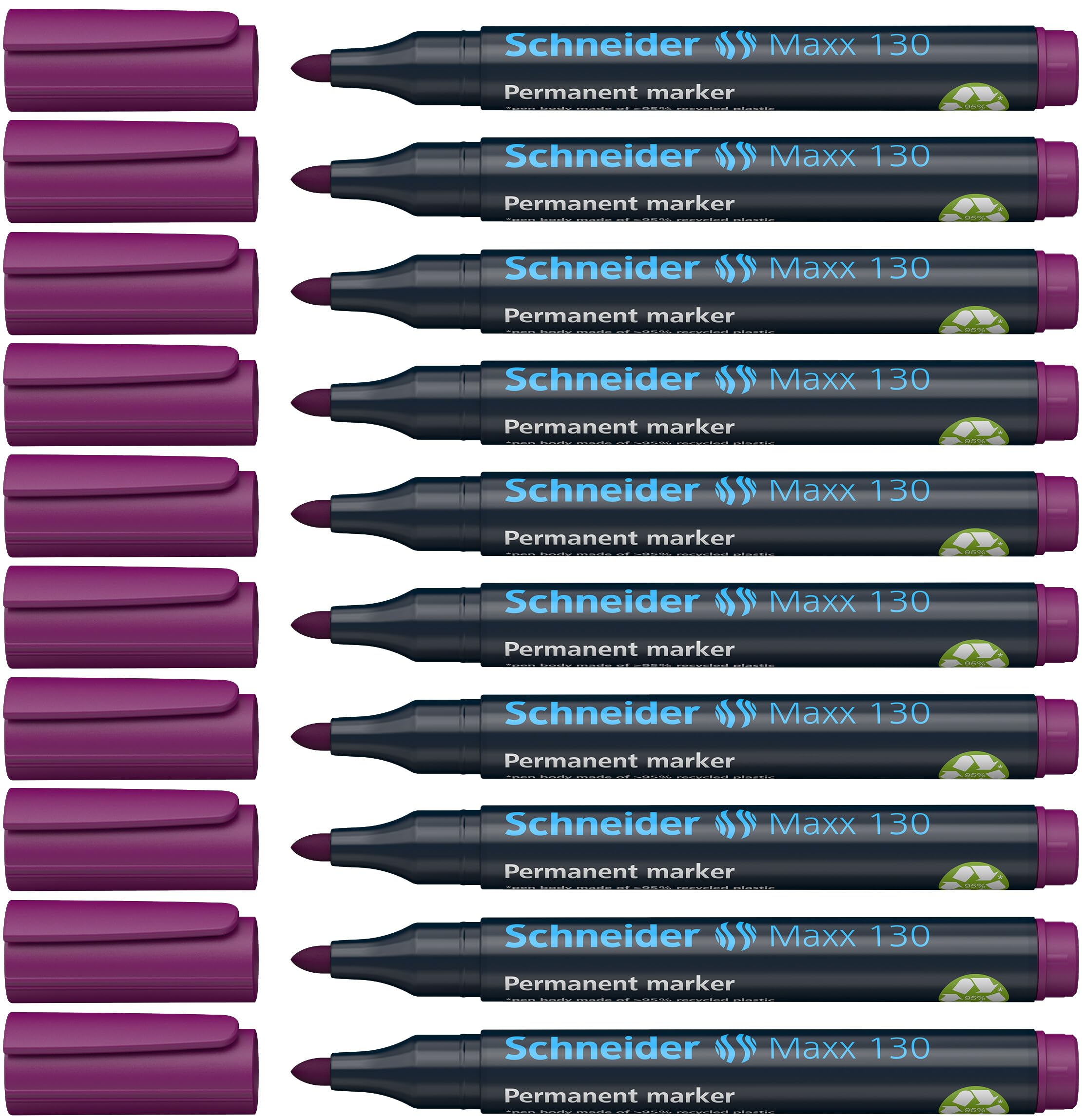 Schneider Marker Pen 130 1-3 mm Permanent Cap-Off-Ink Refillable Pack of 10 Purple