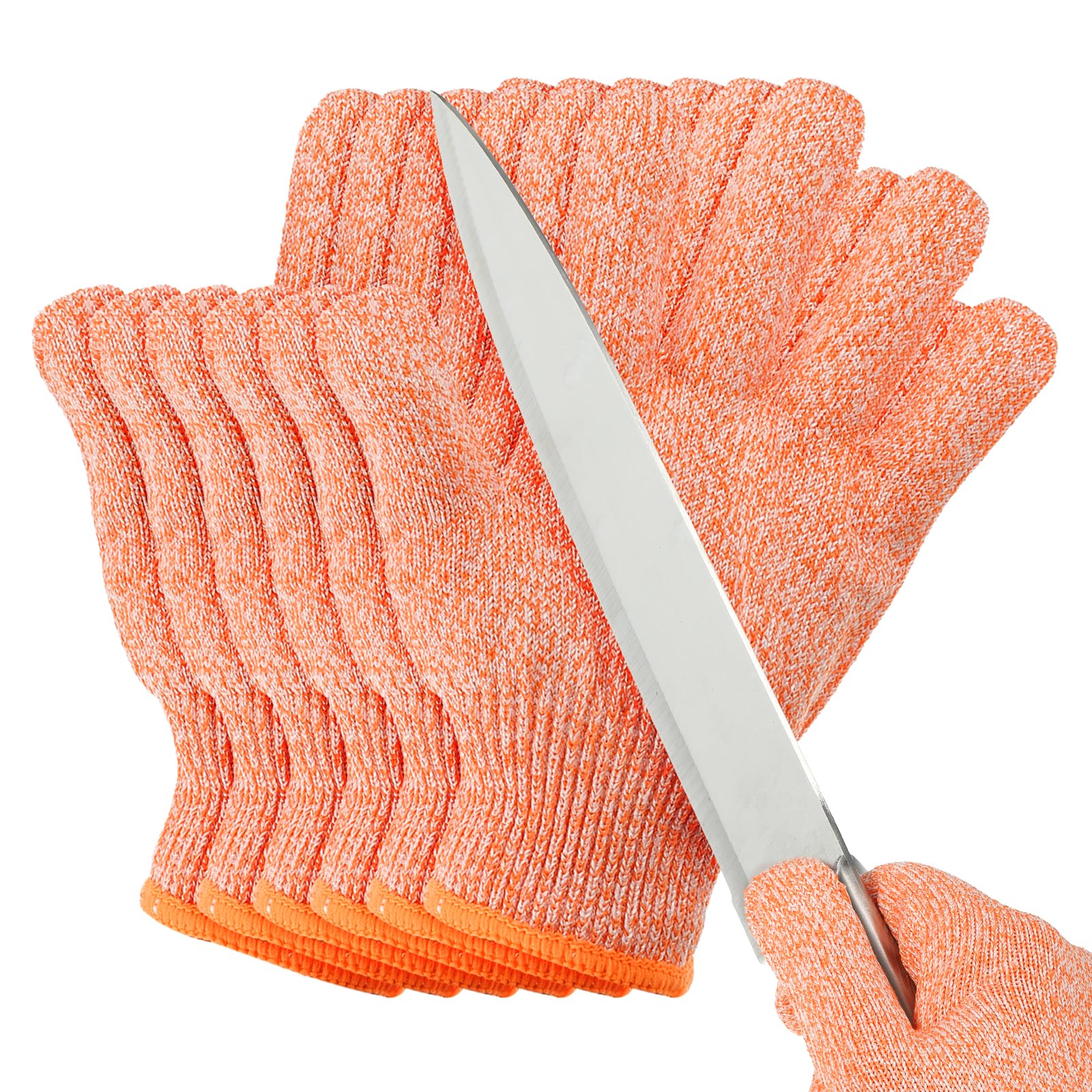 PATIKIL Cut Resistant Gloves, 6 Pair Level 5 Protection Anti Cutting Gloves Cut Proof Gloves for Kitchen Wood Carving Working, Extra Large, Orange