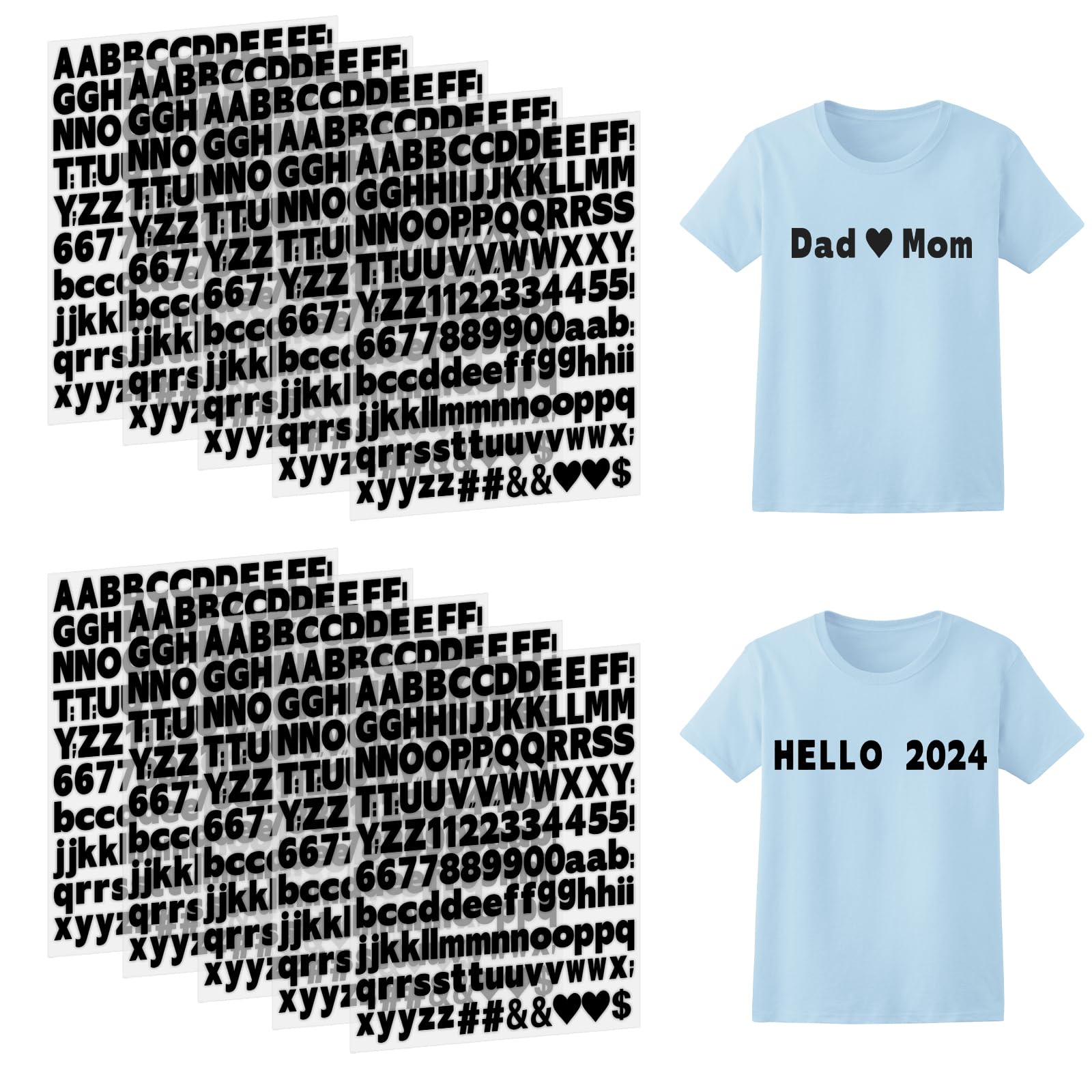 Photo 1 of 1 inch Iron on Letters and Numbers for Clothing, 10 Sheets 1510 Pieces Uppercase and Lowercase A-Z, 0-9 - PU Vinyl Heat Transfer Alphabet Stickers for Fabric T-Shirt Designs DIY Crafts