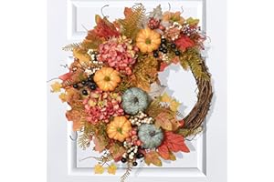 BLEUM CADE Fall Wreath Fall Decor - Fall Wreaths for Front Door Outside, Fall Decorations for Home, Autumn Wreath for Porch Wall Window Halloween Thanksgiving Decor (18 Inch)