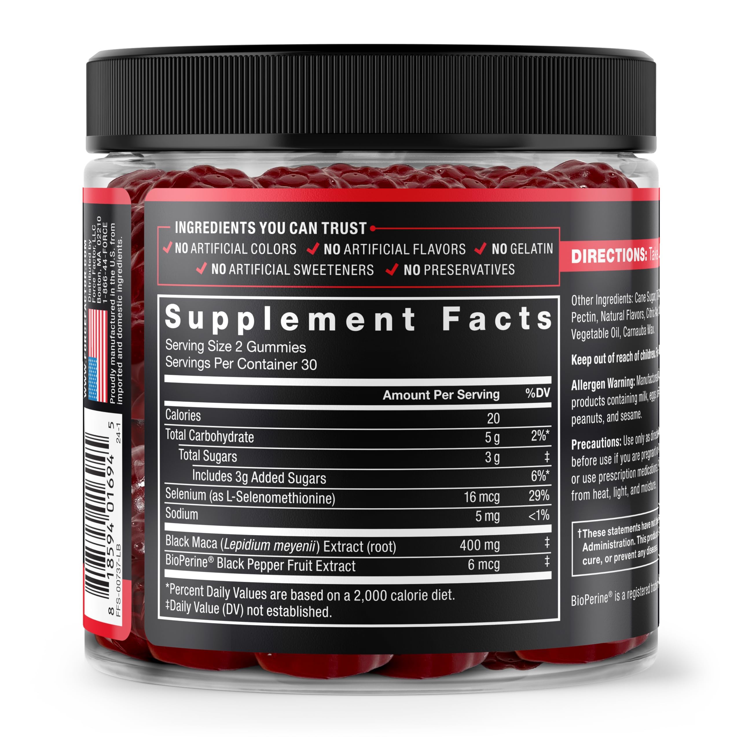 Force Factor Black Maca Gummies for Men & Women, Boost Energy, Strength, Drive & Vitality, BioPerine & Selenium for Superior Absorption, Peruvian Black Maca Root Extract, Passion Berry, 60 Gummies