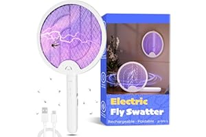 CAREFYPRO Foldable Electric Fly Swatter Racket, Portable 2 in 1 Bug Zapper Racket, Fly Killer and Mosquito Trap Lamp, USB Rechargeable with 1200mAh Battery for Indoor and Outdoor Home Backyard Patio Camping