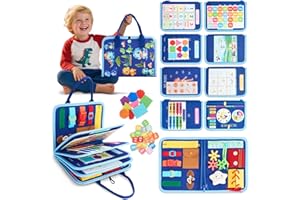 TOYSYM Toddler Busy Board Montessori Toys, Sensory Toys for 1 2 3 4 Year Old Boy, Busy Book Travel Educational Activities for Learning Fine Motor Skills Birthday Gifts (Blue Dinosaur/P10)