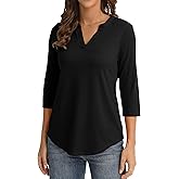 QUALFORT Women's 3/4 Sleeve V Neck Shirt Curved Hem Dressy Casual Spring Tops 2026