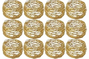 Kaizen Casa Handmade Gold Round Mesh Napkin Rings Holder for Dinning Table Parties Everyday, Set of 6 (12, Gold)