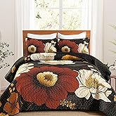 Dintszyayue Black Quilt Set Queen, 3 Pieces Red Floral Bedspreads Lightweight Coverlet Set for All Seasons, Reversible Quilted Printed Bedding Set with 2 Pillow Shams
