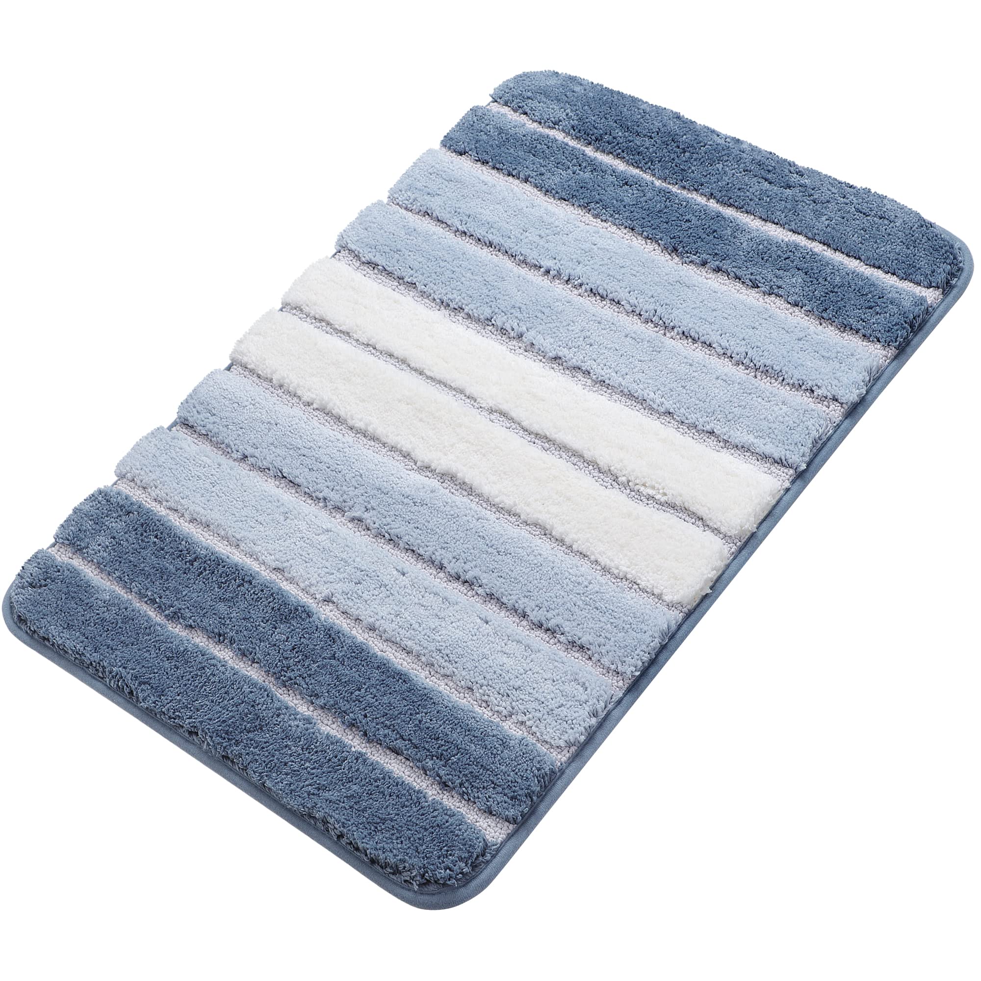 PiccoCasa Non Slip, 50 x 80cm Blue Microfiber Striped Bath Mat - Extra Soft & Water Absorbent, Machine Wash and Dry — image 1