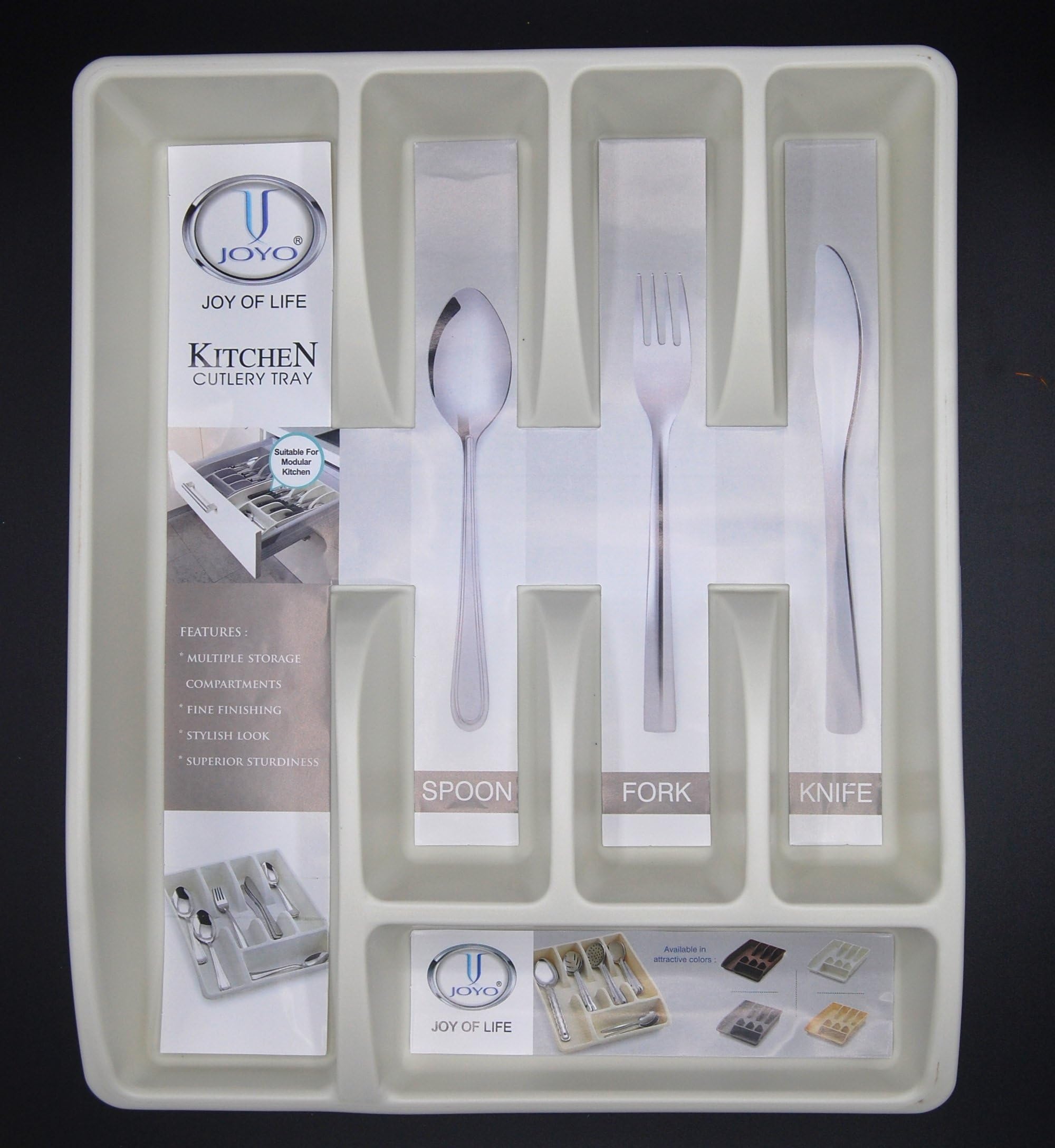 Magnas™ - Joyo Kitchen Cutlery Organizer, Cutlery Tray, Modular Kitchen Organizer for Spoon, Fork, Knives, hand beater and more (Ivory)