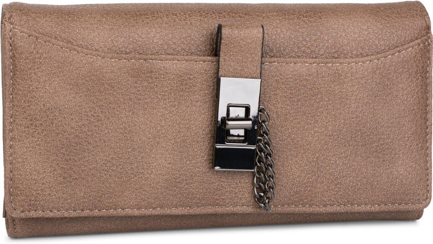 styleBREAKER Wallet with Chain and Metal Latch, snap Fastener, Wallet, Women 02040065, Color:Brown