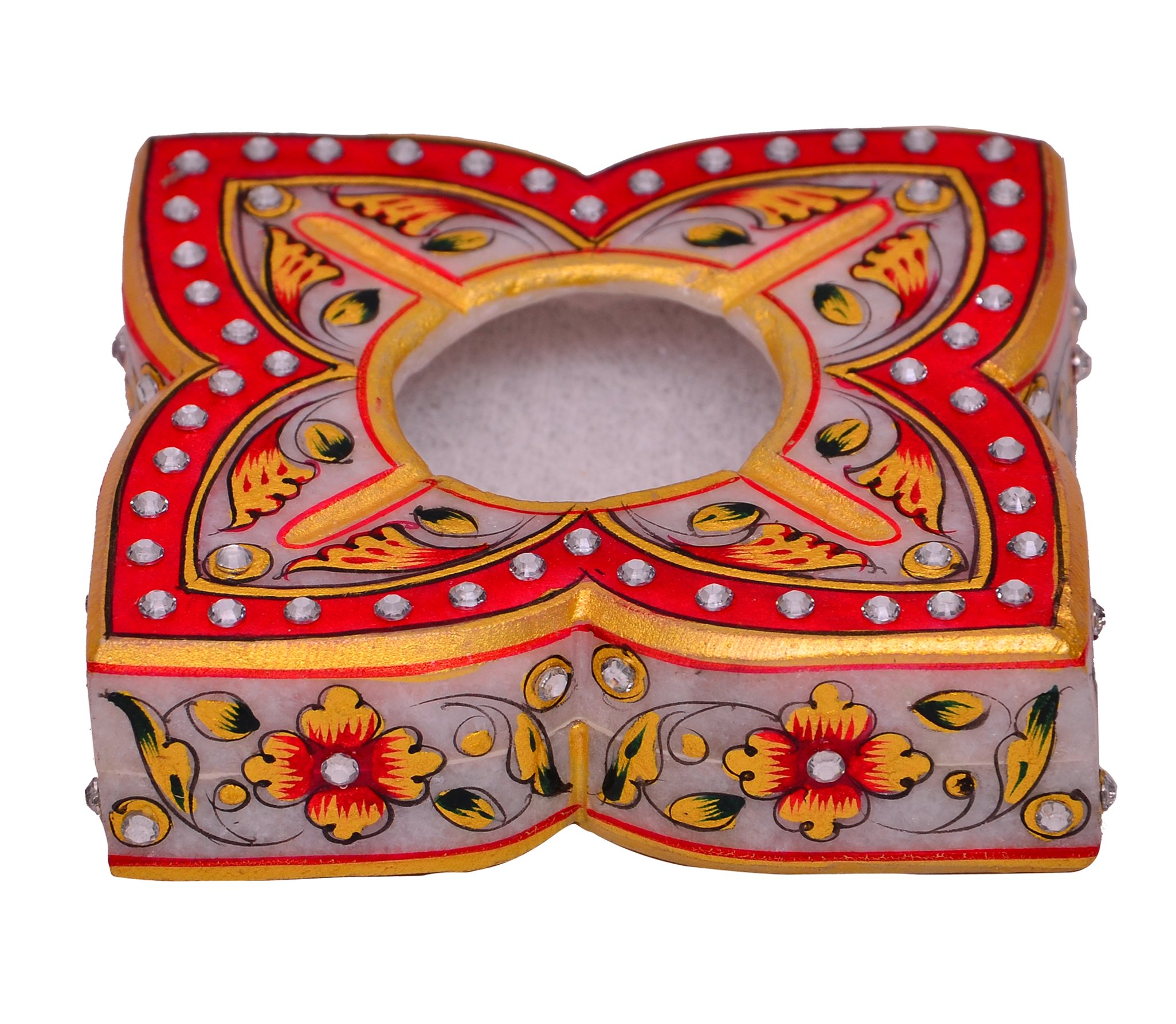 Purpledip Indian gift item: Handpainted Marble Ashtray (10575)