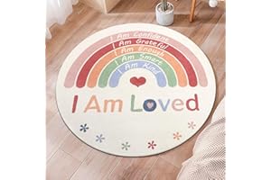 Topotdor Boho Rainbow Round Rug,Washable Kids Rug Ultra Soft Colorful Nursery Rug for Calming Corner Home Bedroom Playroom Decor,47" Round