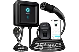 EVIQO Level 2 EV Charger - NACS Charger Compatible with Tesla - 40 Amp EV Level 2 w/NACS, 240V NEMA 14-50 EVSE, 25' EV Charging Cable