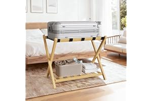 Grow Bou Fully Assembled 26.77" Luggage Stand, Bedroom, Hotel - Natural Bamboo Suitcase Stand, Foldable with 2 Layers - Luggage Racks for Suitcases, up to 165 lbs