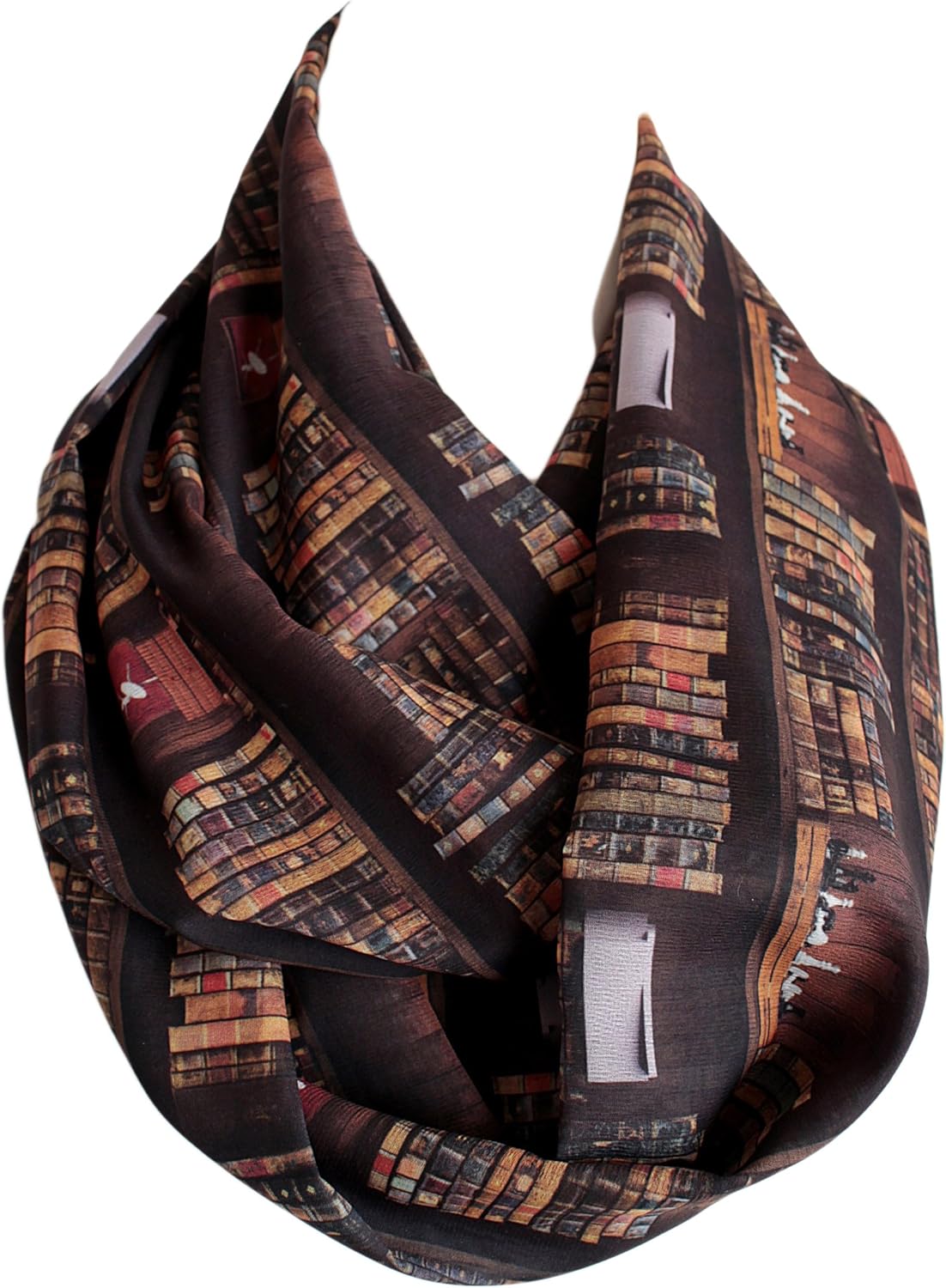Etwoa's Bookshelf Infinity Scarf Circle Scarf Loop Scarf, Brown, Large