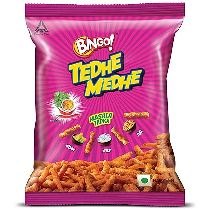 Bingo! Tedhe Medhe Mast Masala Tadka, 90g Free Bingo Mad Angles 18g worth Rs 5/-