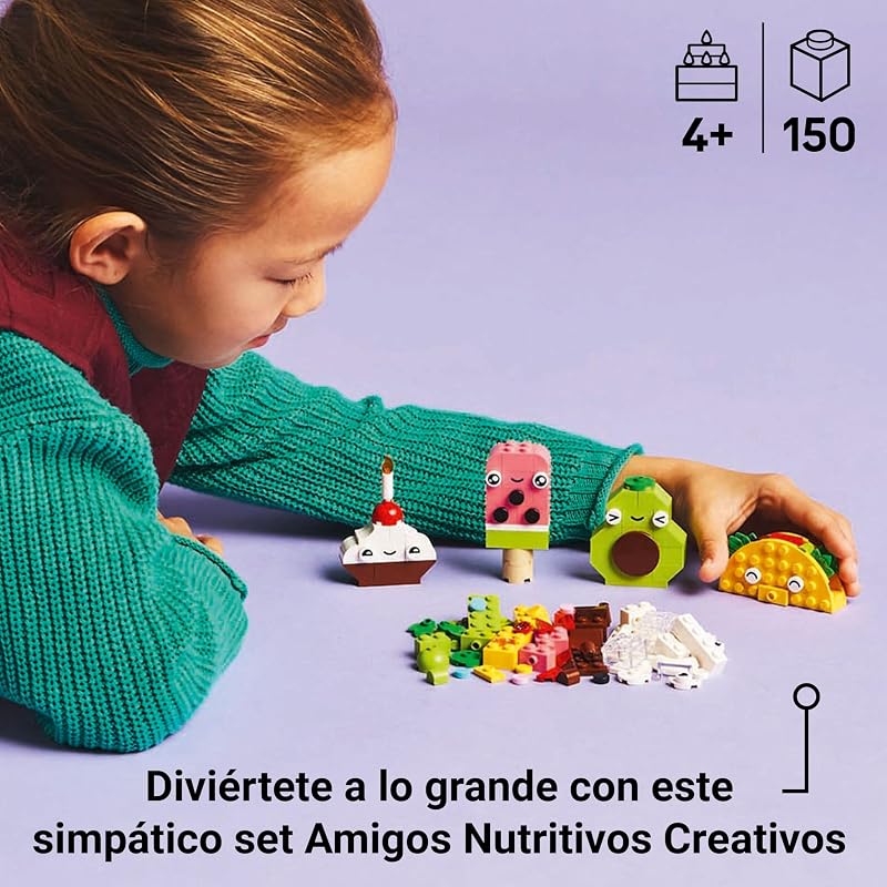 LEGO Classic Creative Nutritious Friends Food Toy para meninos e meninas 4 anos e mais velhos, tijolos coloridos para construir um cupcake, sorvete, abacate e taco, presente infantil 11039