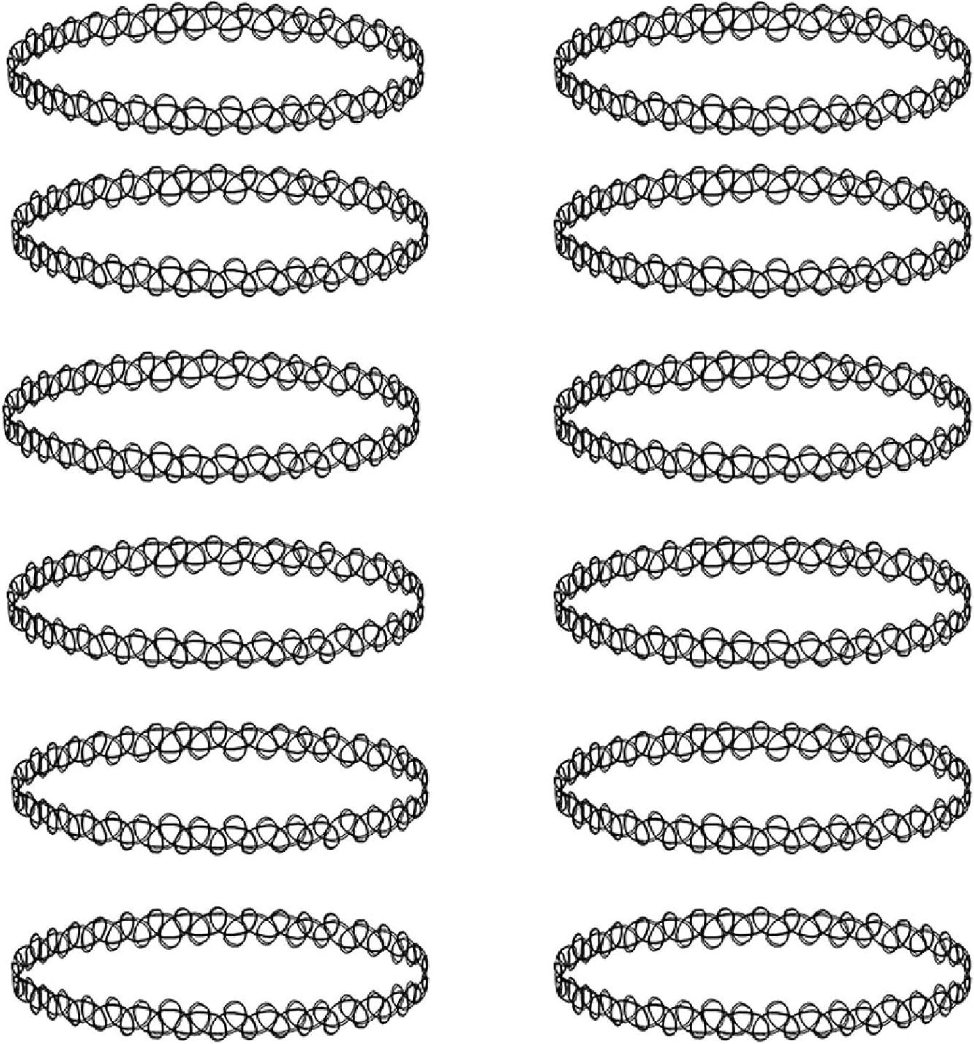 BodyJ4You 12PC Choker Necklace Set Henna Tattoo Stretch Elastic All Black Women Girl Gift Pack: Jewelry