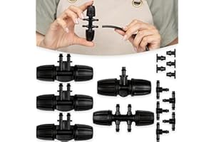 CARPATHEN Drip Irrigation Fittings Kit - 5/16” to 1/4” Connectors - (15-Pack) - 5 x Barbed Tee Connector for 5/16 to 1/4 Irrigation Tubing - 5 x Tee Splitter for 1/4 tubing - 5 x 1/4 End Plugs