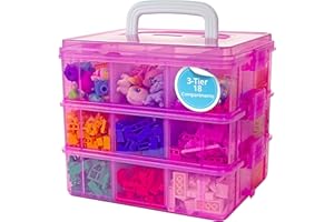 Bins & Things Bead Organizer with Adjustable Compartments - Durable Toy Organizers and Storage Solution for Dolls, Crafts, Mini Toy Figures, Jewelry and Beads - 3 Tier, 18 Compartments