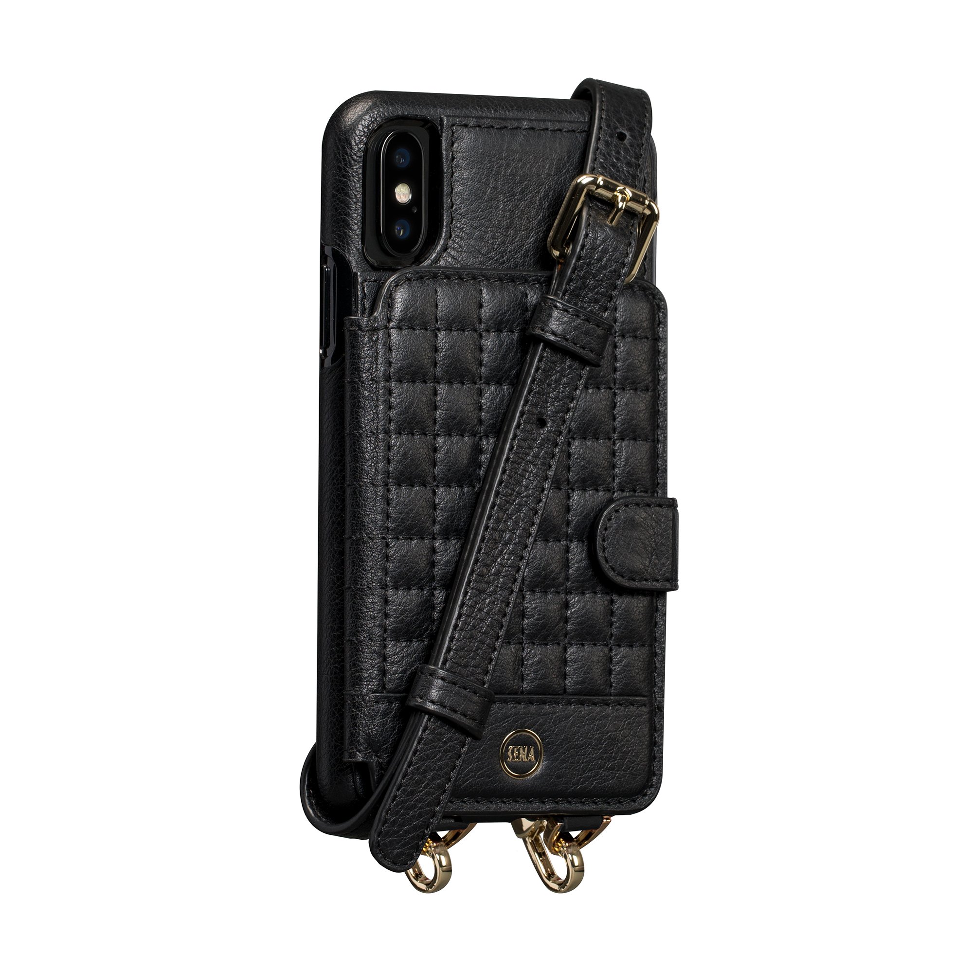 Sena Crossbody Snap On - Hands Free Drop Safe Crossbody Quilted Wallet Case For Iphone X - Black