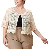 Agnes Orinda Plus Size Bolero Shrugs Floral for Women 2024 Summer Cardigan 1/2 Sleeve Sheer Lace Shrug