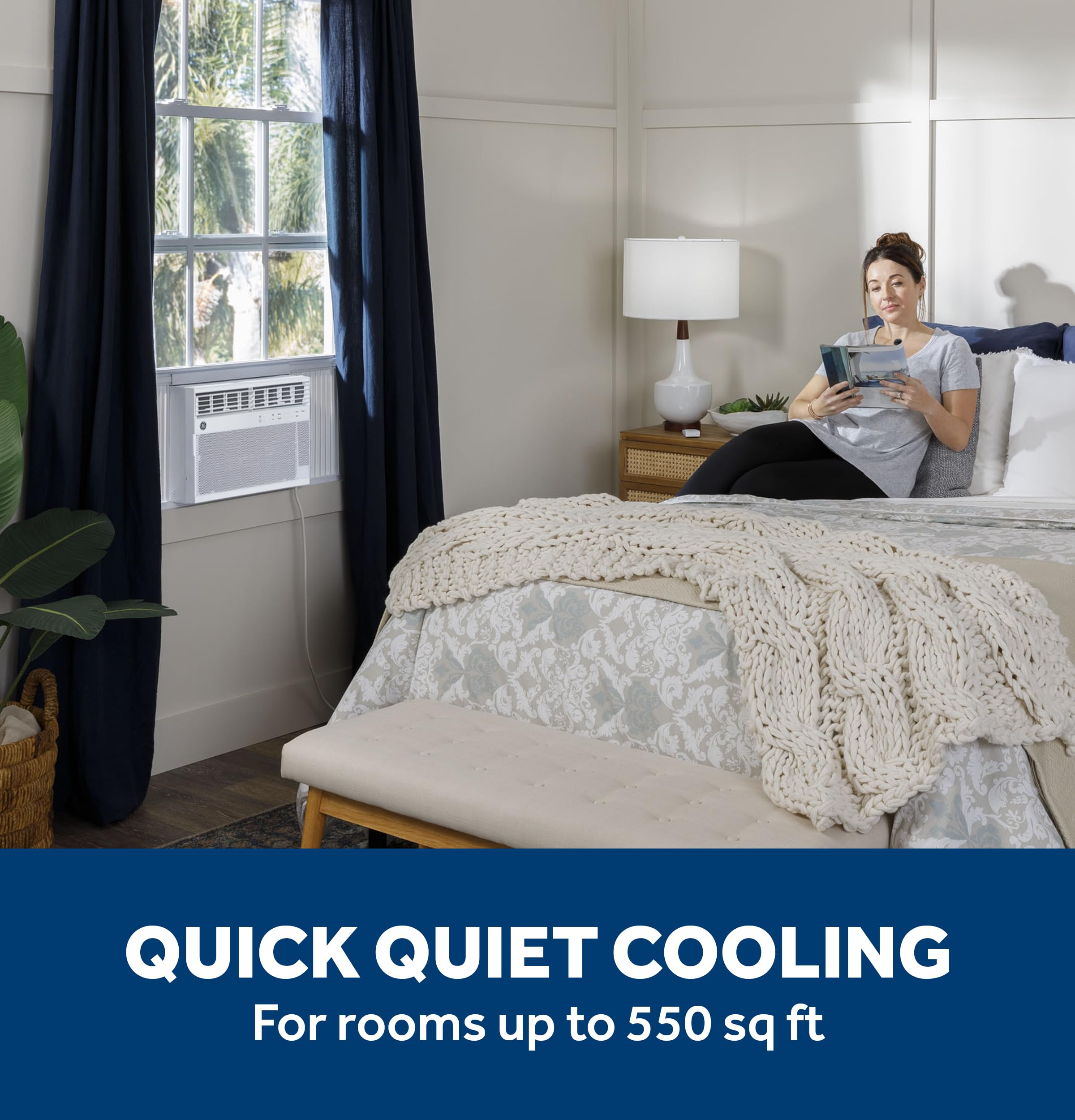 GE AWCS12WWA Window Air Conditioner, Wi-Fi Enabled, Energy-Efficient Cooling for Large Rooms up to 550 sq ft, Easy Install Kit, Control Using Remote or Smartphone App, New 12,000 BTU, White