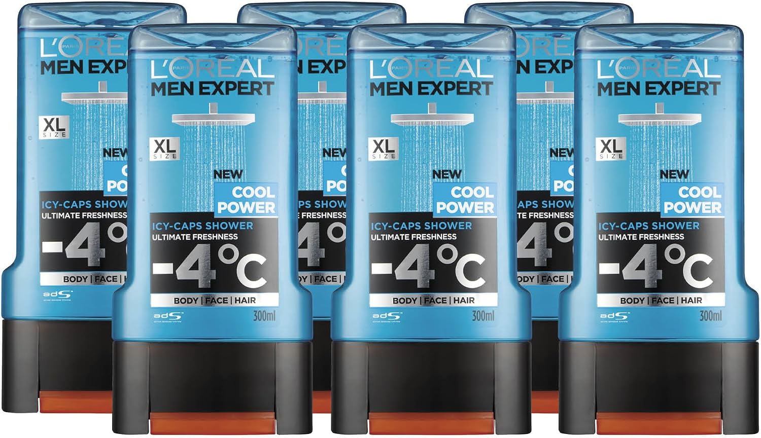 L'Oréal Paris Men Expert Cool Power Shower Gel for Men 300ml Pack of 6, Bulk Buy, mix, 1.8 l (Pack of 1)